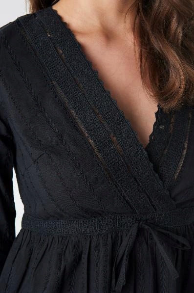 czarna bluzka rękaw 3/4 v neck 