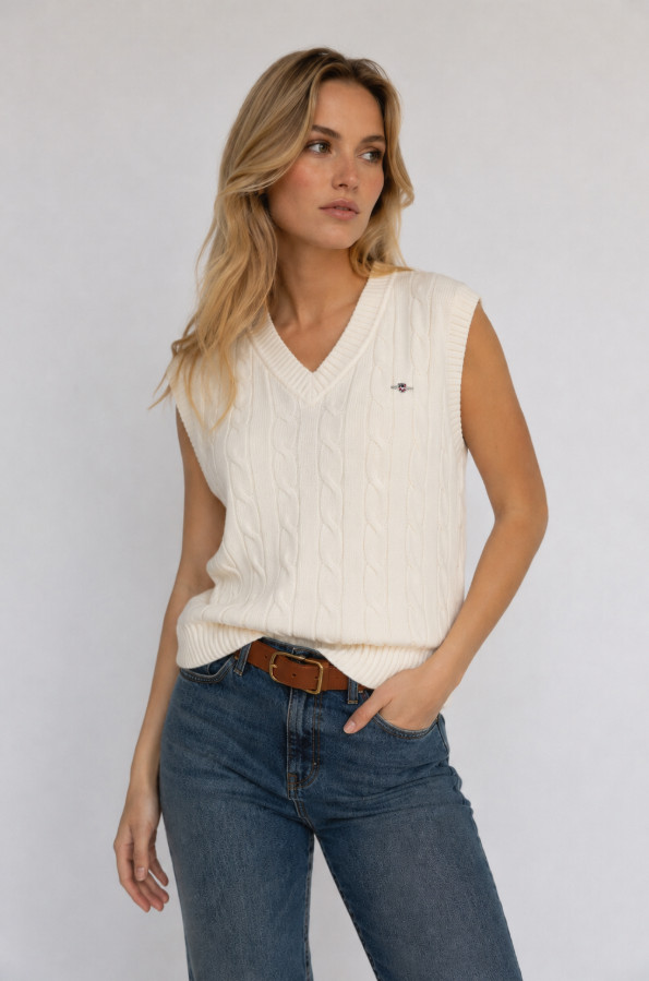 kremowa kamizelka v-neck logo dzianina