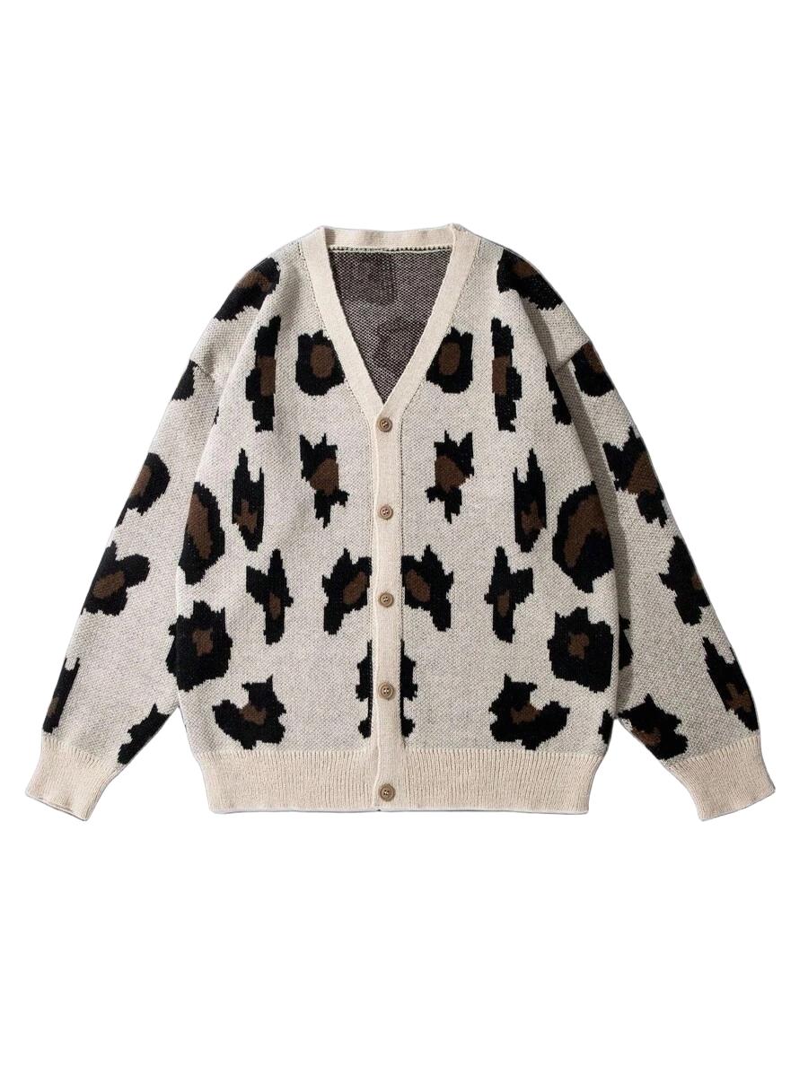  SWETER MĘSKI ROZPINANY Z WZOREM W PANTERKĘ 