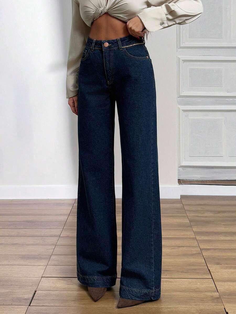 GRANATOWE SPODNIE JEANS 