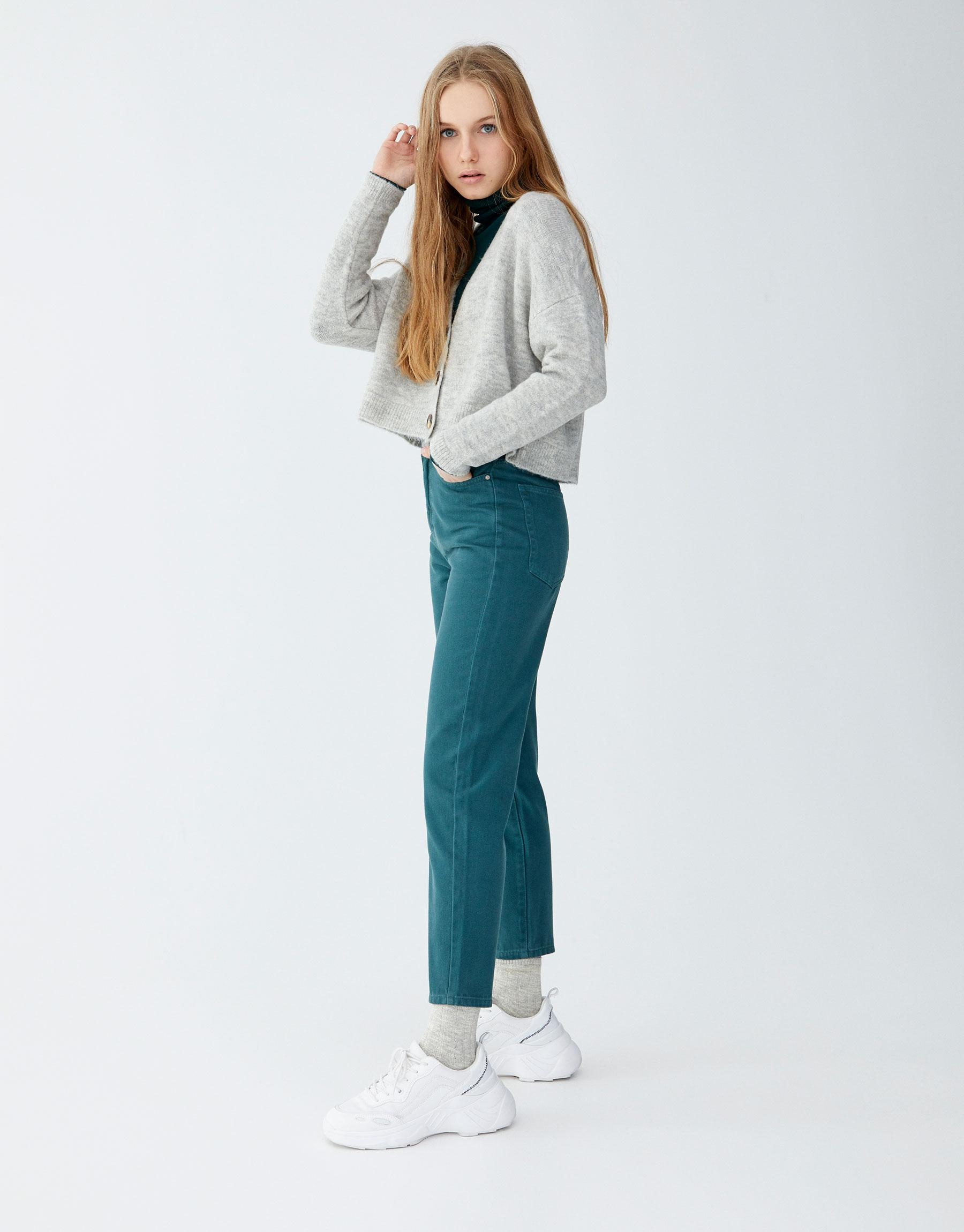 zielone spodnie mom jeans