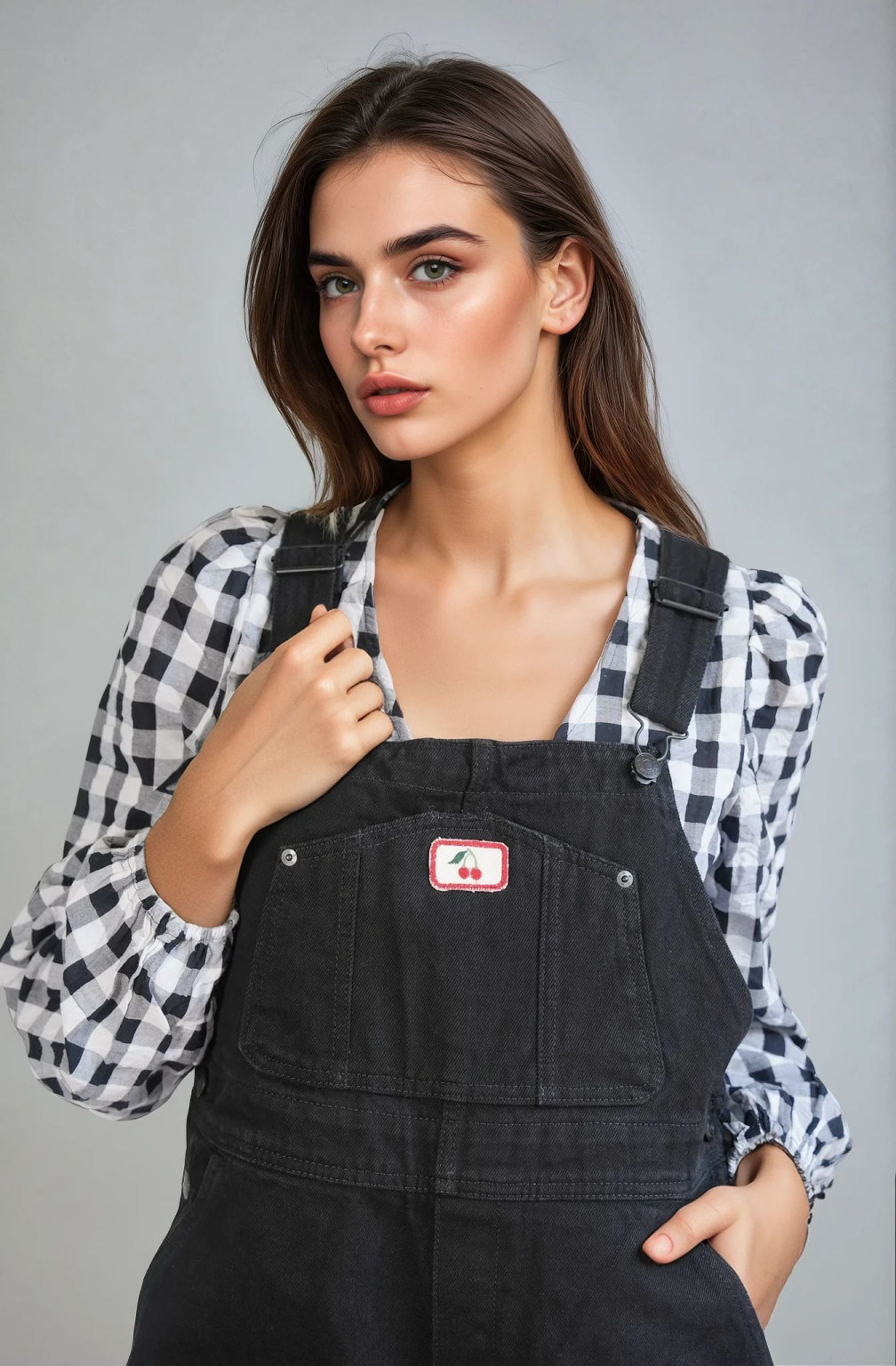 CZARNE SPODNIE OGRODNICZKI JEANS