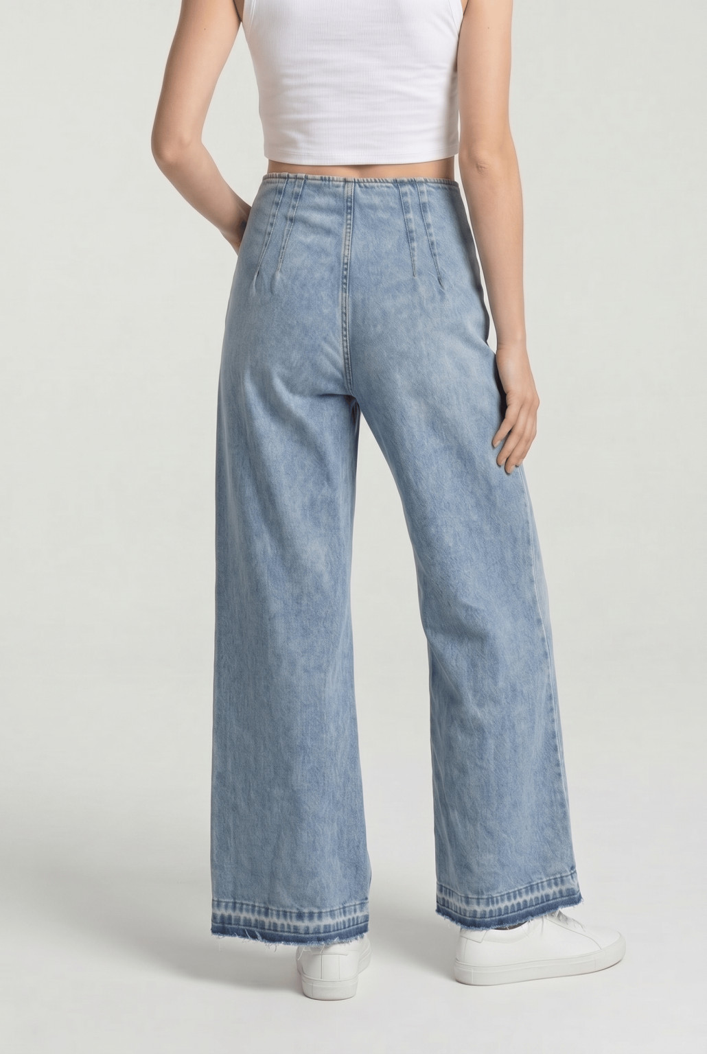 SPODNIE WYSOKI STAN JEANS OZDOBNE SZWY PRZETARCIA