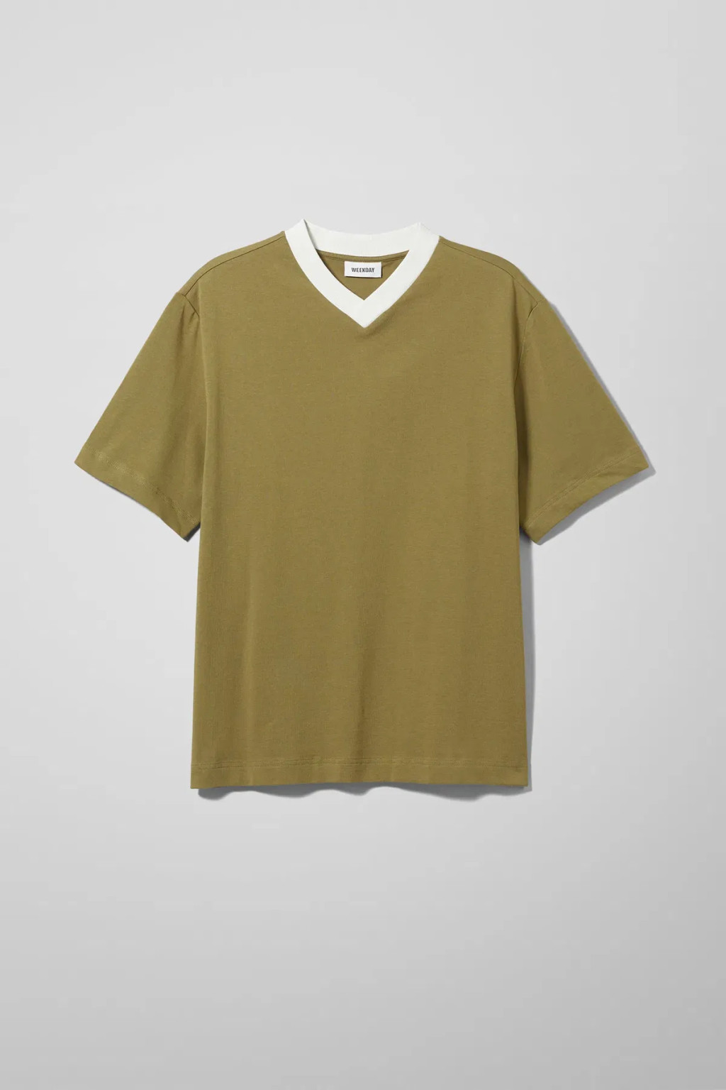 ZIELONY T-SHIRT V-NECK KONTRAST