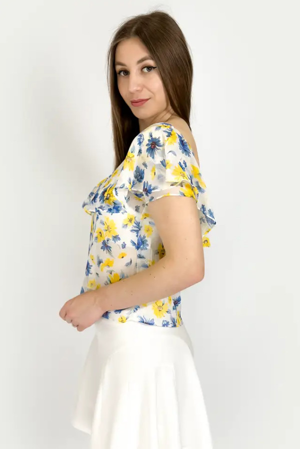 ASYMETRYCZNA BLUZKA WZÓR KWIATY