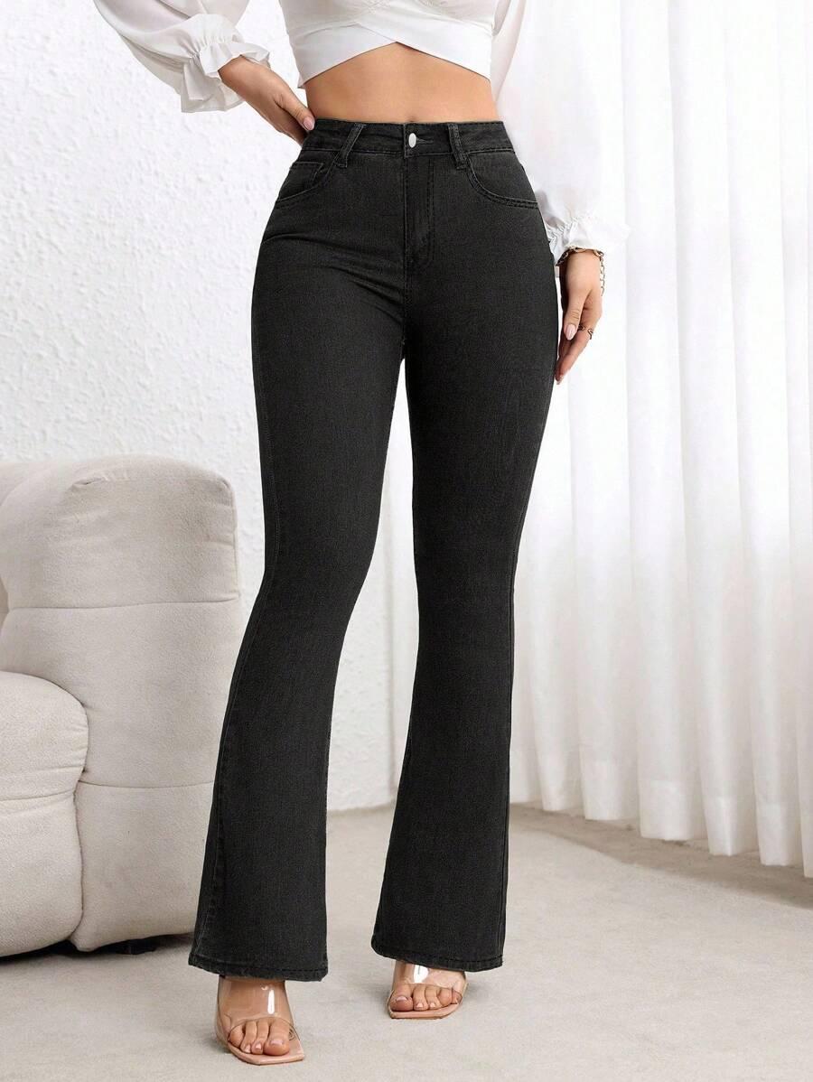 CZARNE SPODNIE JEANS DZWONY WYSOKI STAN