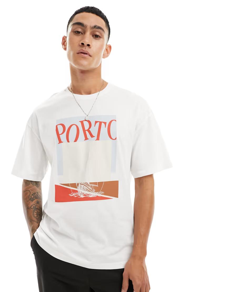 BIAŁY T-SHIRT oversize nadruk