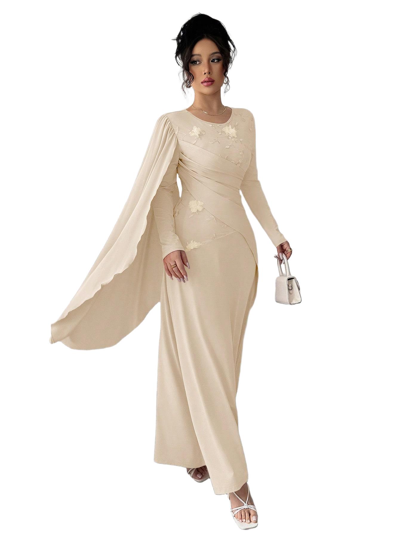 ELEGANCKA MAXI SUKIENKA Z OKRĄGŁYM DEKOLTEM I DŁUGIM RĘKAWEM
