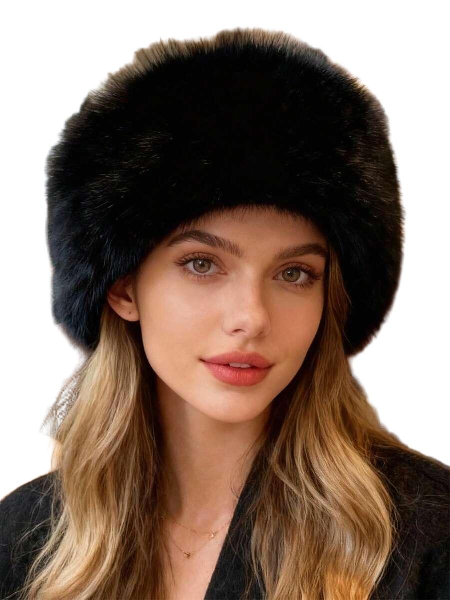 czarna czapka imitacja futra