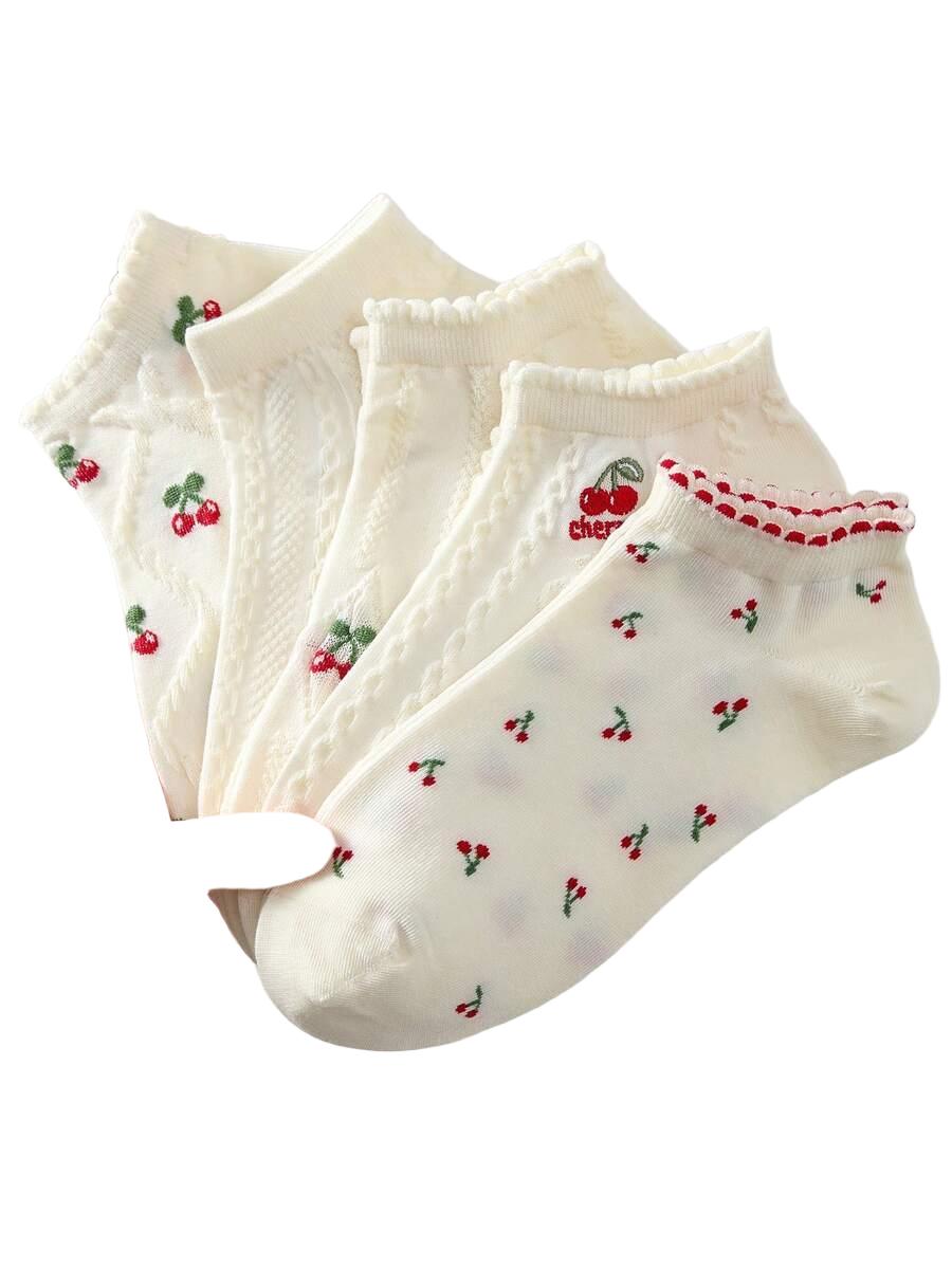 skarpetki wzór wiśnie 5-pack