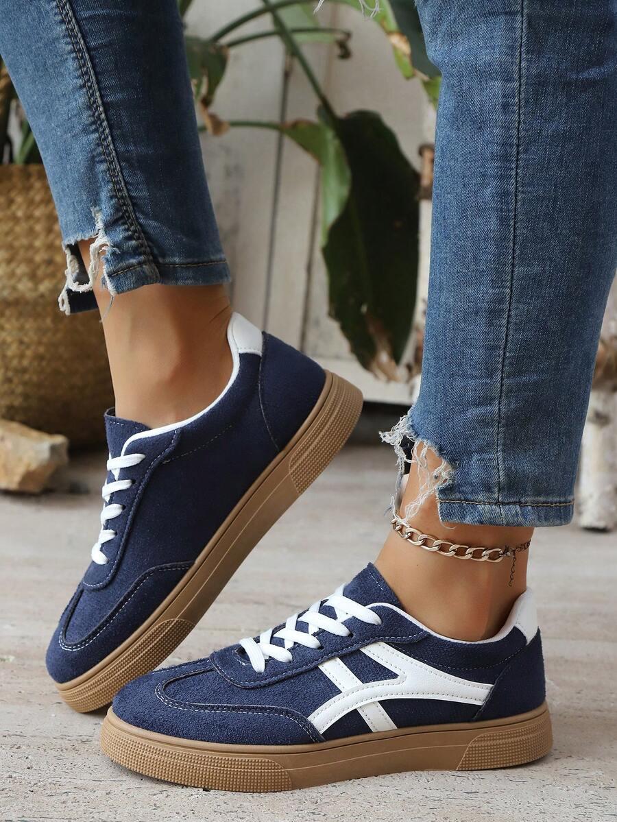 GRANATOWE SZNUROWANE BUTY SPORTOWE DAMSKIE