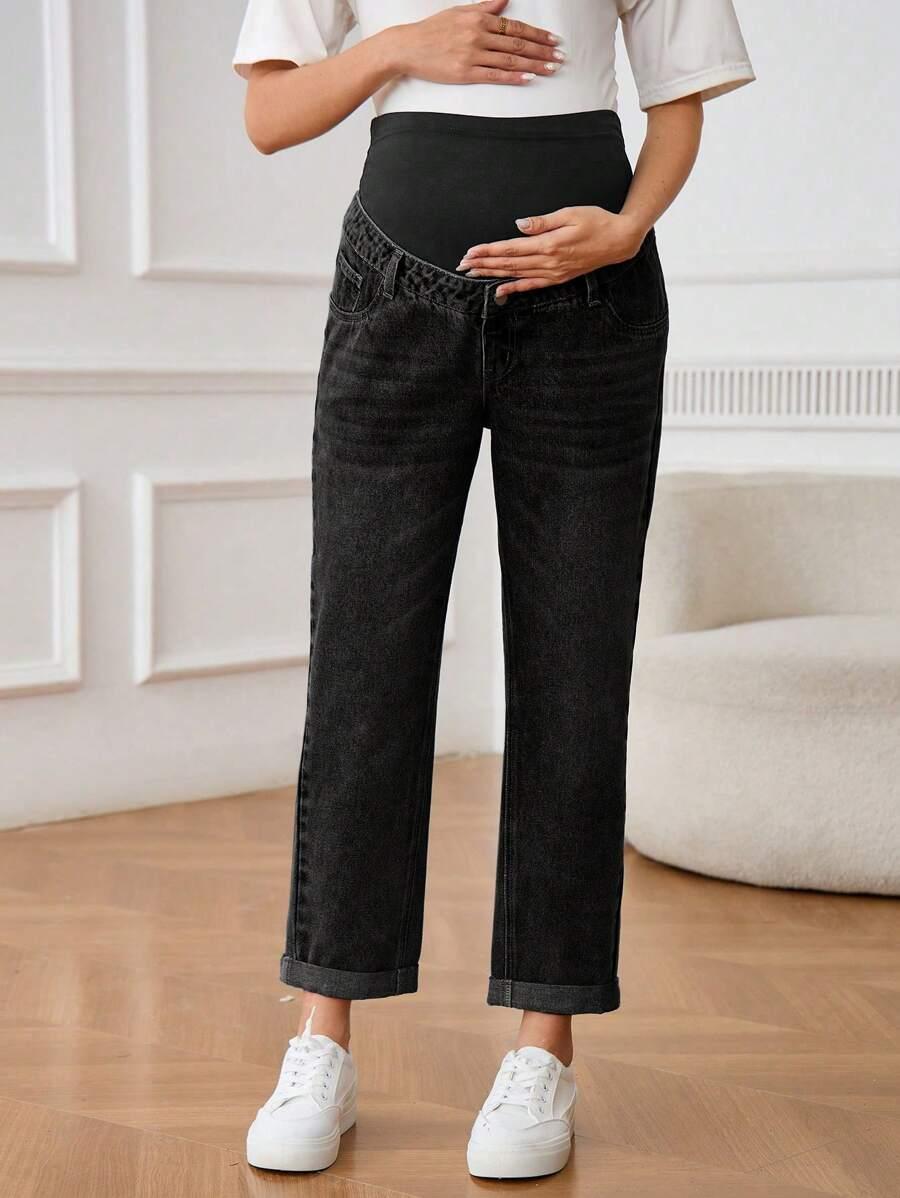 CZARNE CIĄŻOWE SPODNIE JEANS