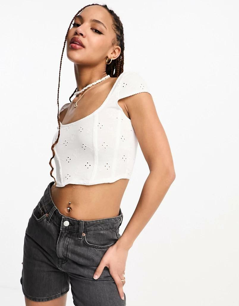 BIAŁY CROP TOP GORSET HAFT 