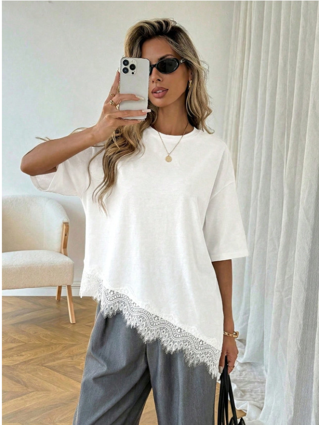 biały t-shirt koronka