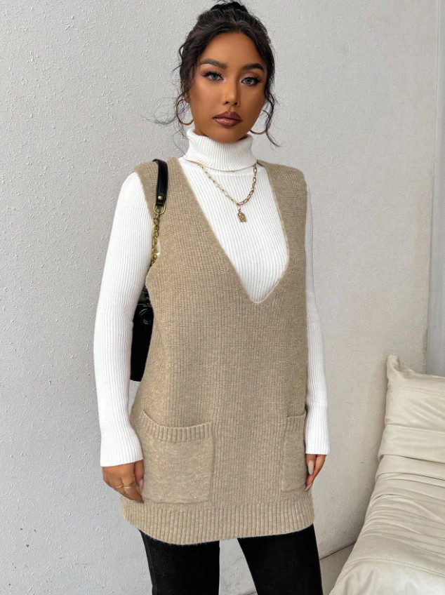 SWETER BEZ RĘKAWÓW V-NECK