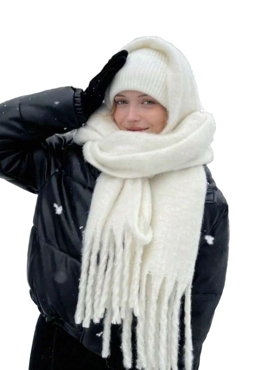 BIAŁY SZALIK FRĘDZLE