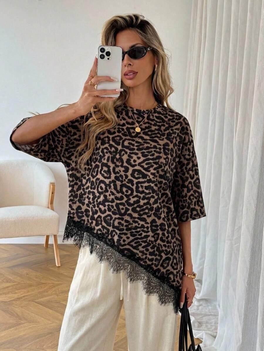 asymetryczna bluzka animal print