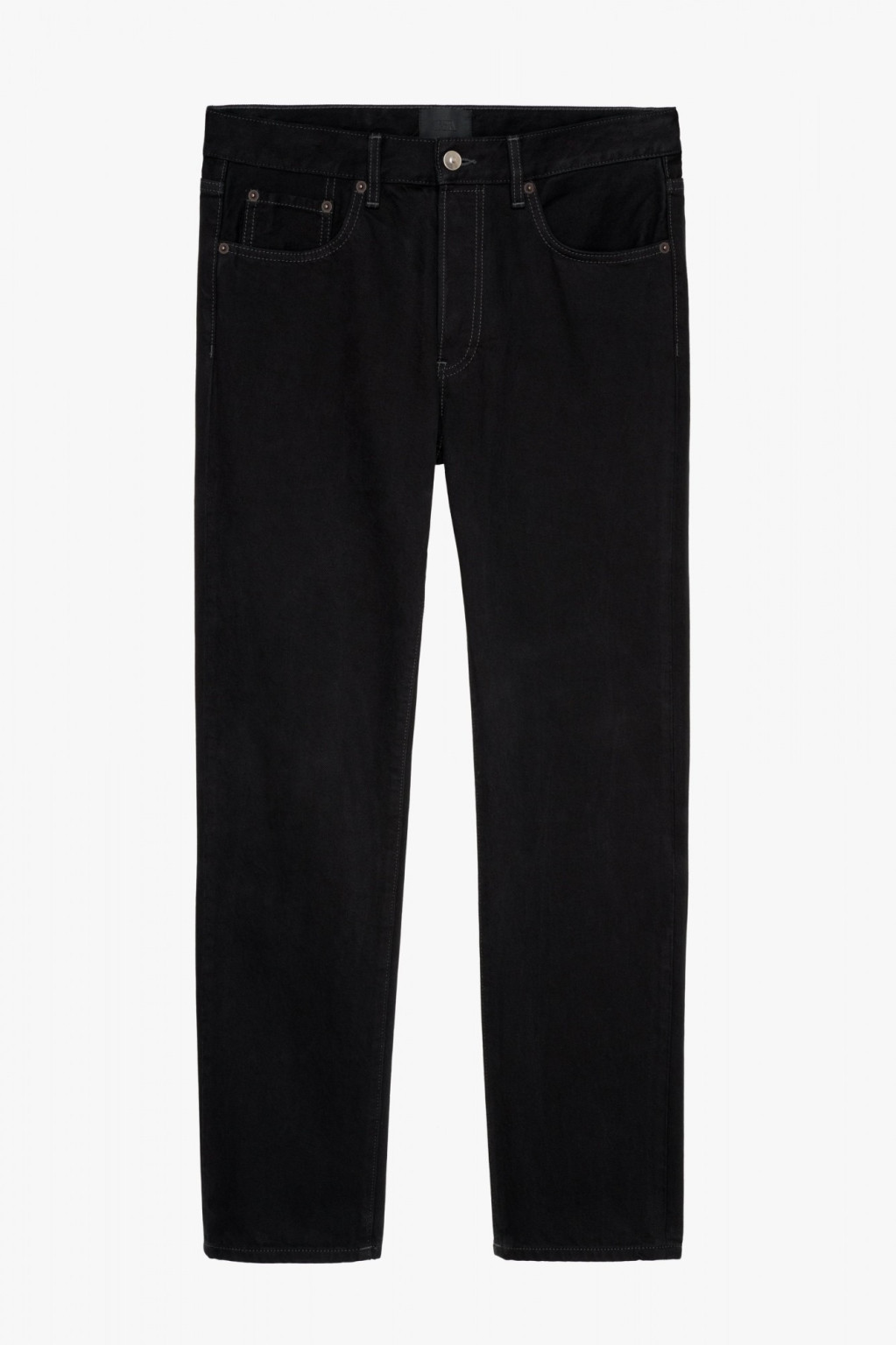 czarne proste spodnie jeans guziki kieszenie