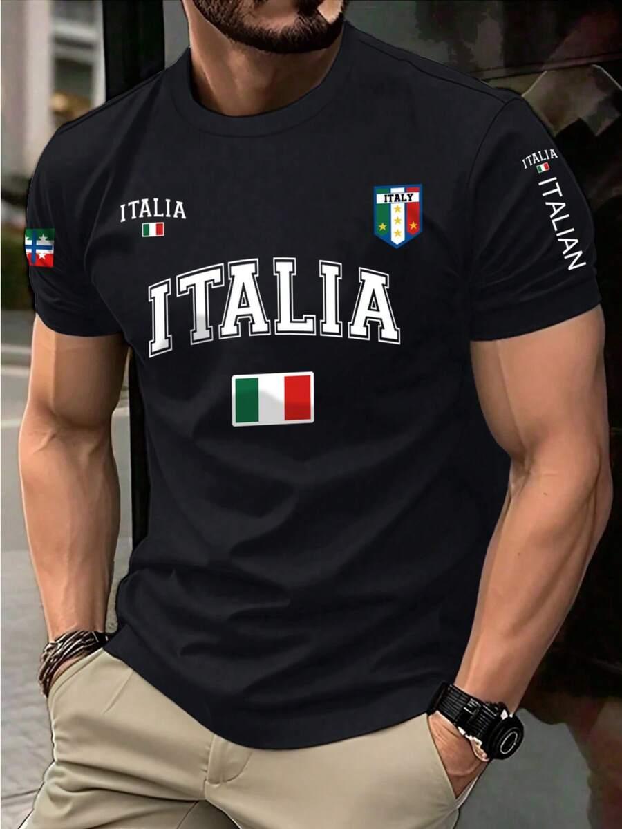czarny t-shirt napis italia