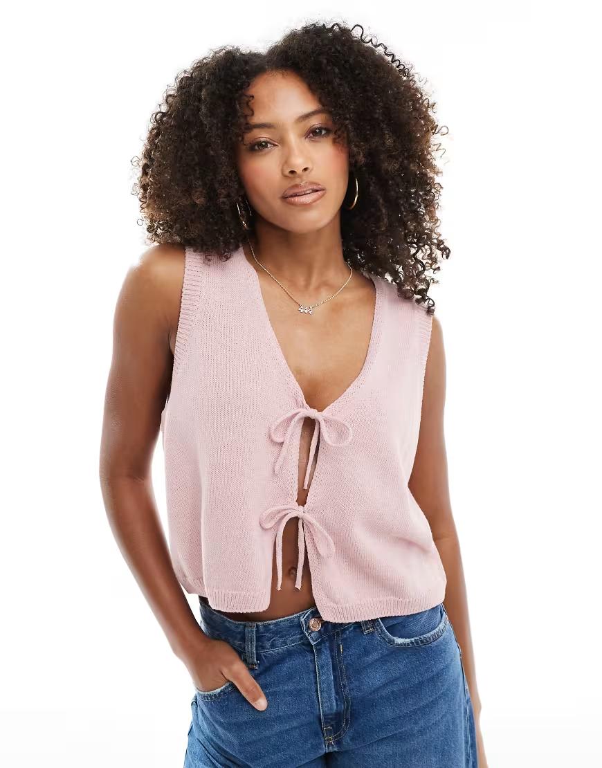 DZIANINOWY RÓŻOWY TOP OVERSIZE WIĄZANIE