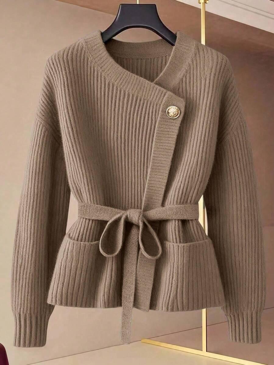 BRĄZOWY SWETER WIĄZANIE
