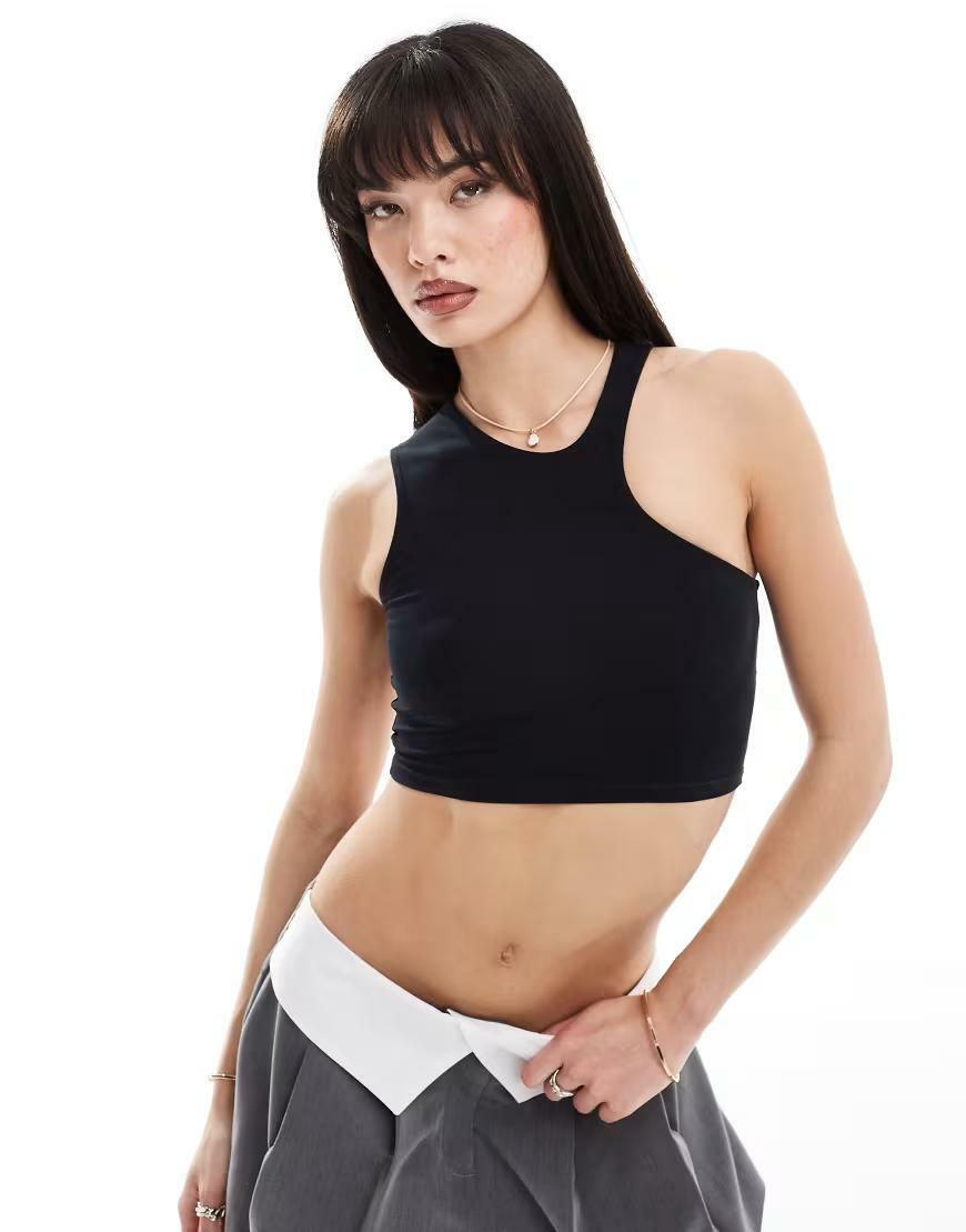 CZARNY GŁADKI CROP TOP 