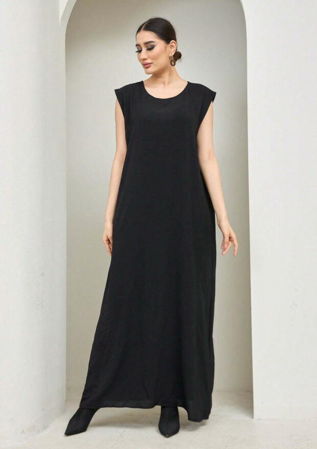 CZARNA MAXI SUKIENKA ABAYA TEKSTURA CASUAL