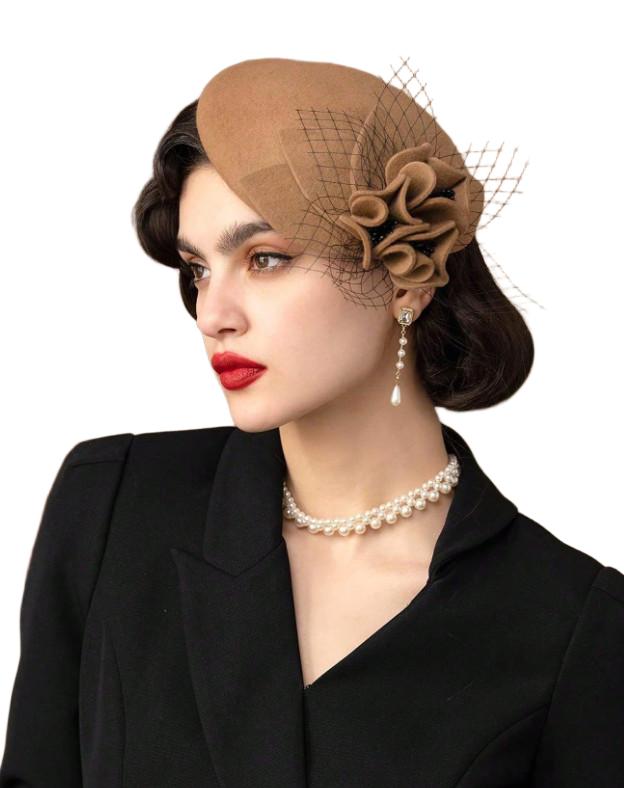 beżowy BERET KWIAT