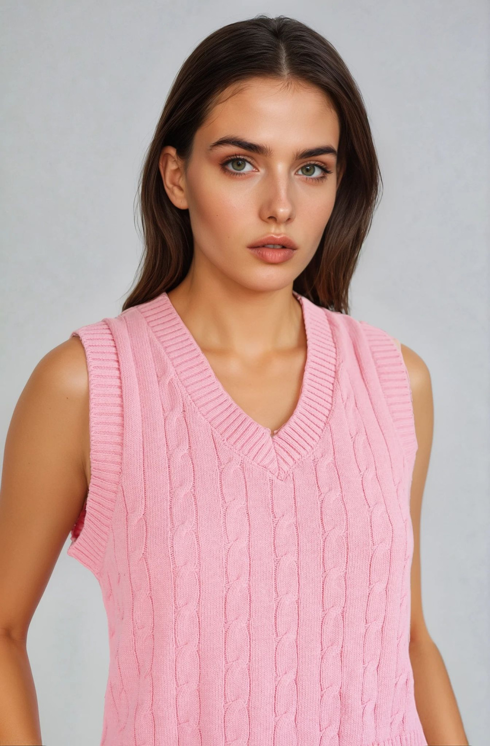 RÓŻOWA KAMIZELKA V-NECK SPLOT