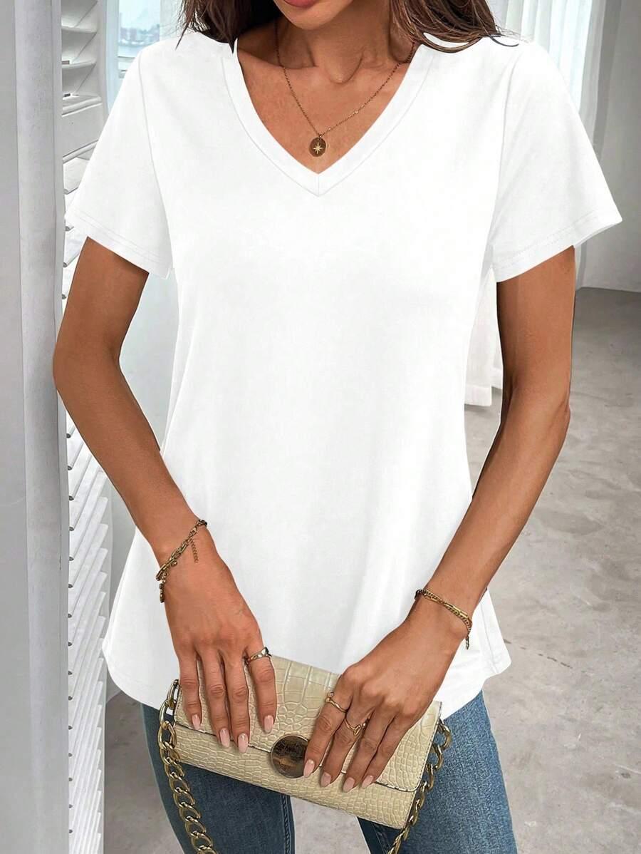 BIAŁY T-SHIRT V NECK