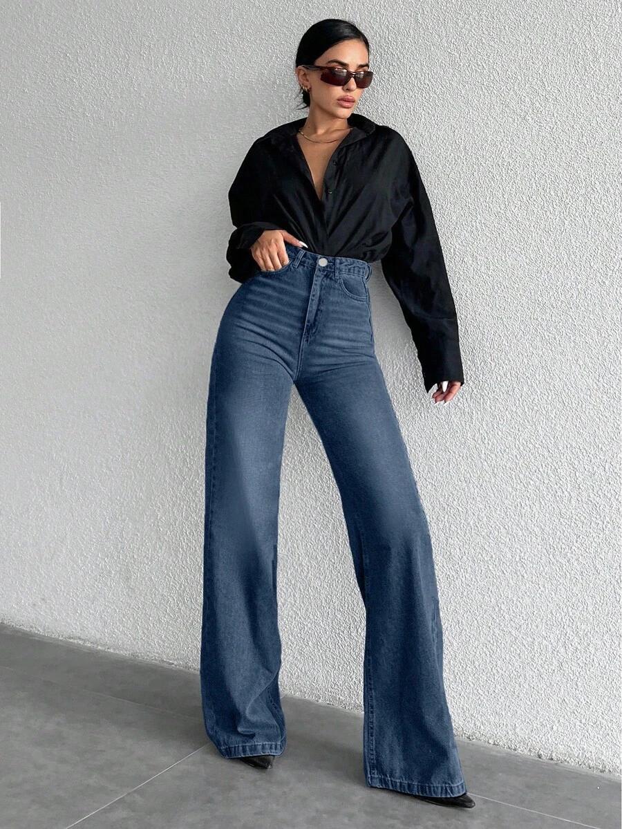 NIEBIESKIE SPODNIE JEANS WYSOKI STAN wide leg