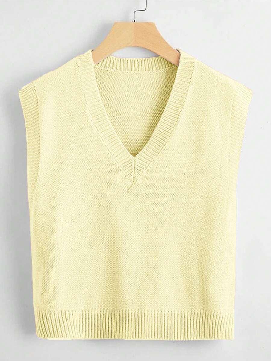 żółty sweter bez rękawów v-neck