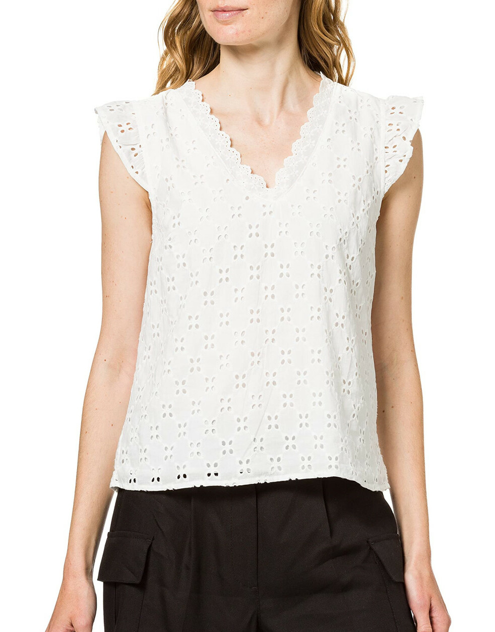 BIAŁA BLUZKA V NECK HAFT