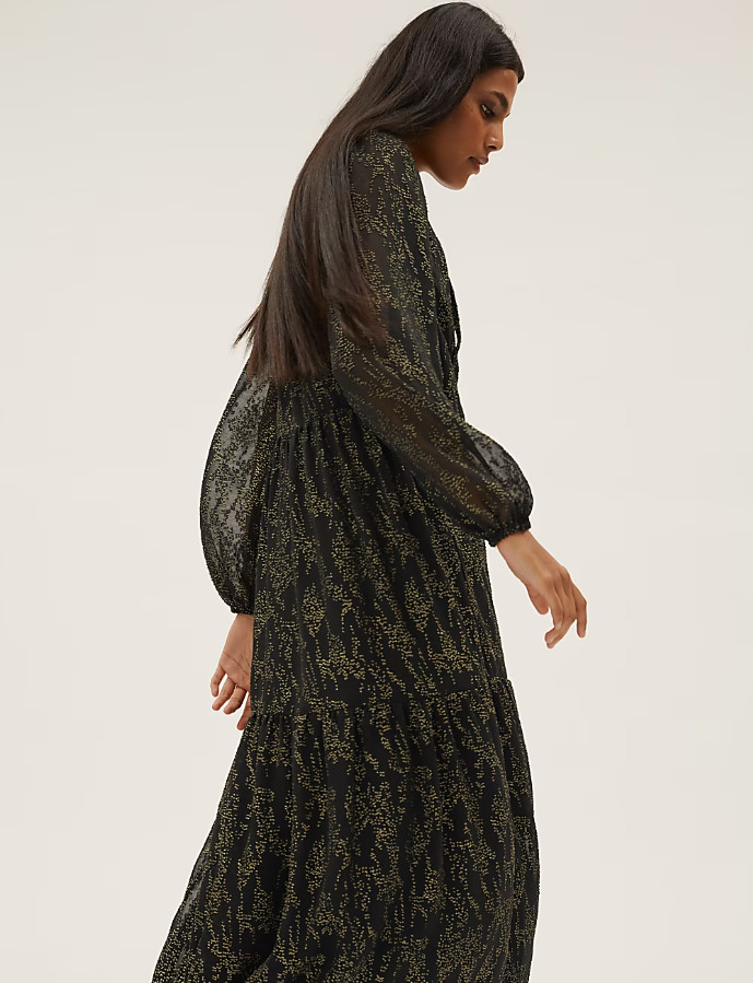 TRAPEZOWA MIDI SUKIENKA V-NECK T69-1110-Y4