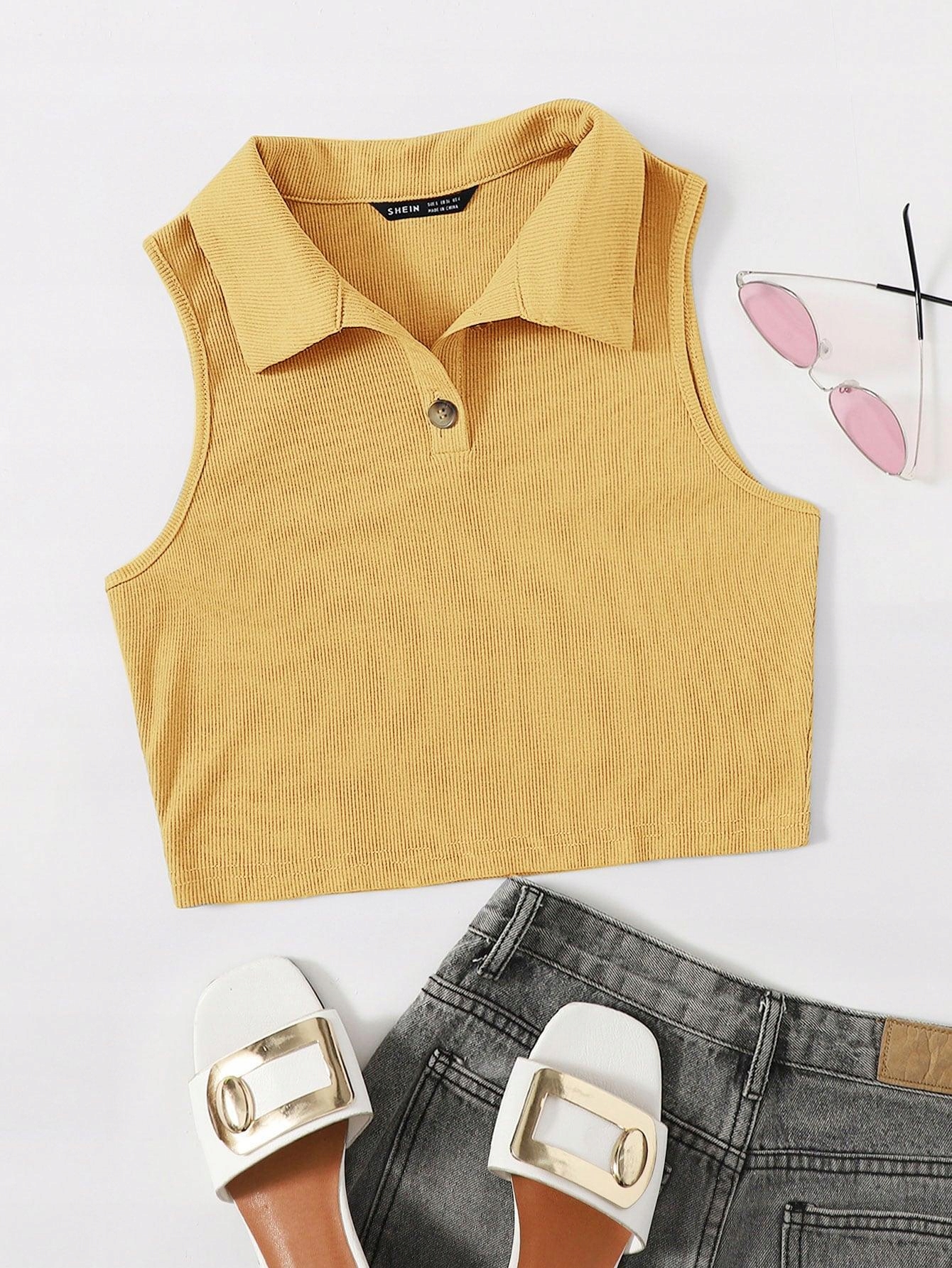 ŻÓŁTY TOP KOŁNIERZYK