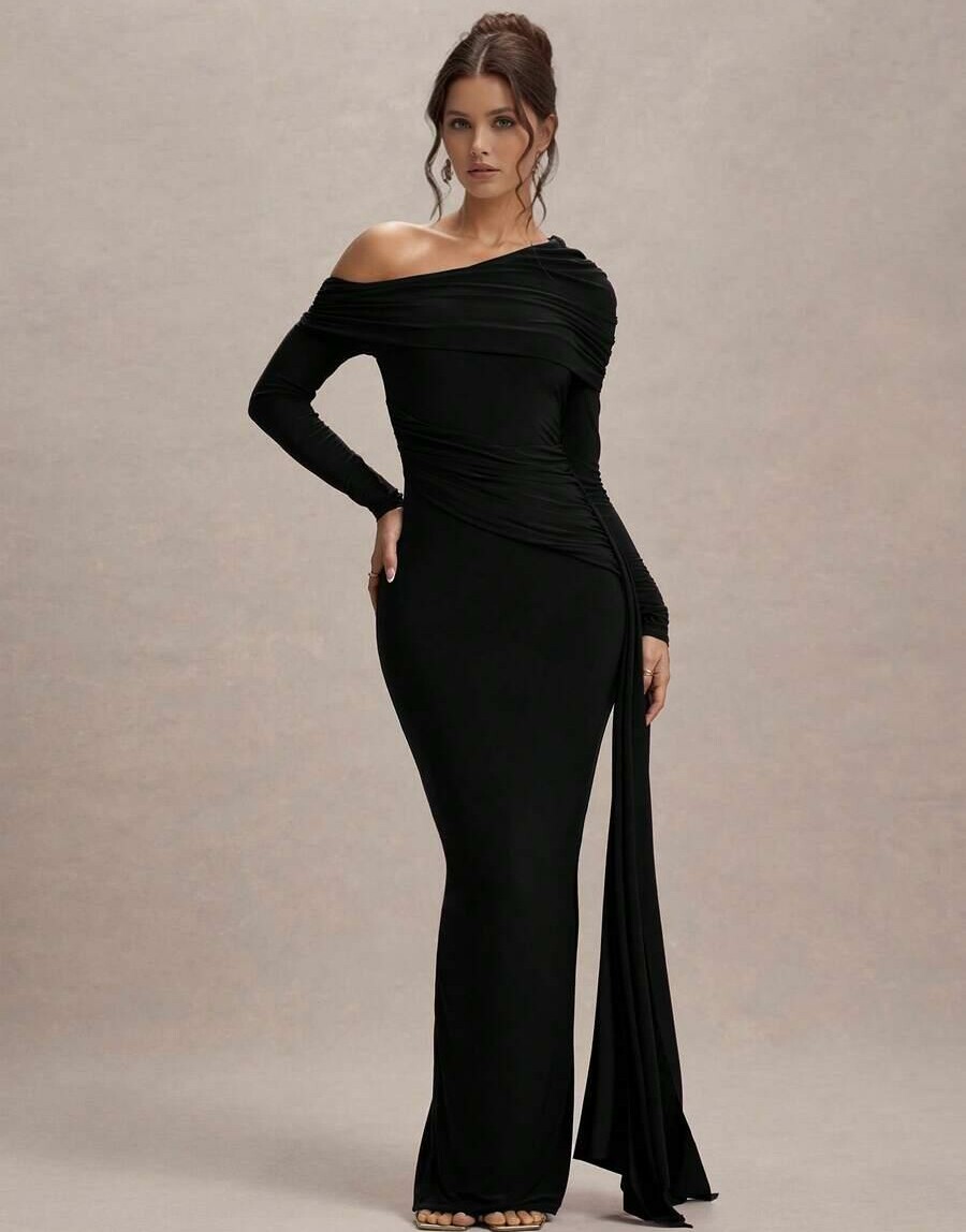 MAXI ASYMETRYCZNA SUKIENKA MARSZCZENIA