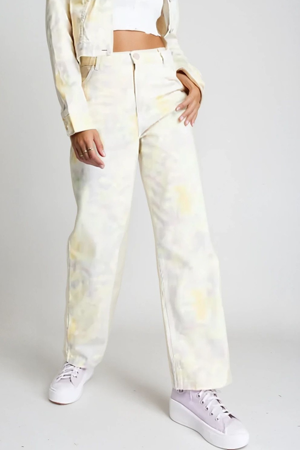 SPODNIE JEANS PRINT WYSOKI STAN