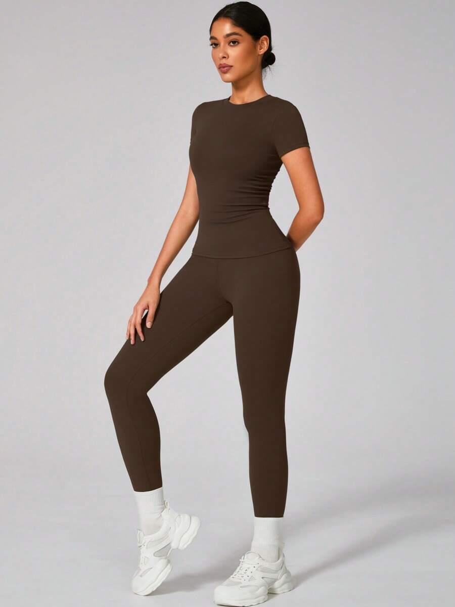 BRĄZOWY KOMPLET BLUZKA LEGGINSY