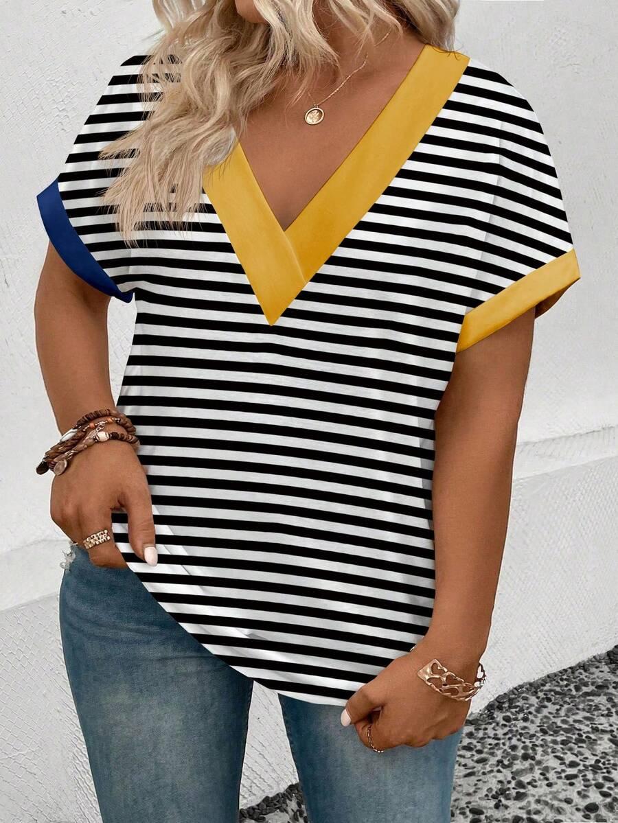 bluzka v-neck wzór paski
