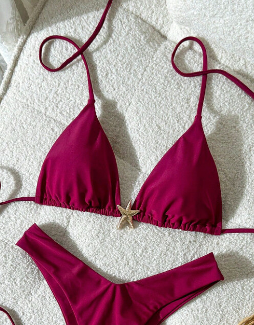 bordowa góra od bikini zdobienie
