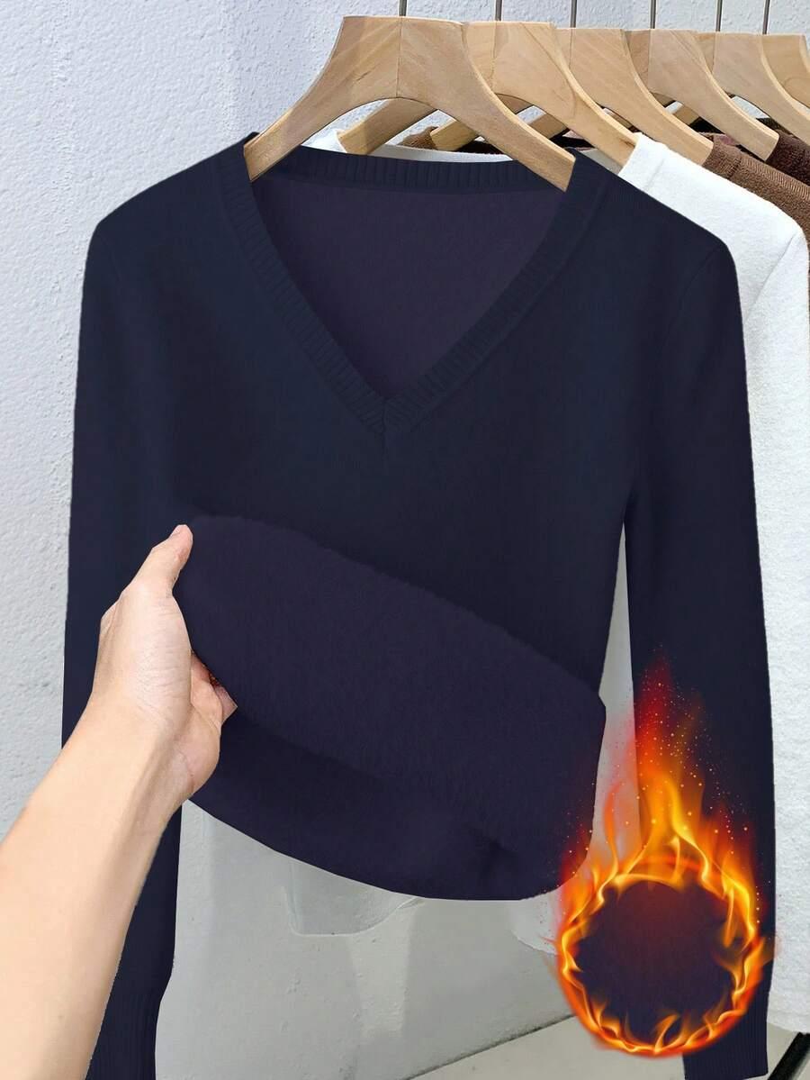 GRANATOWY SWETER V-NECK 