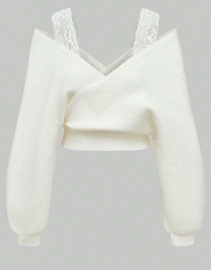 SWETER KORONKA ODKRYTE RAMIONA