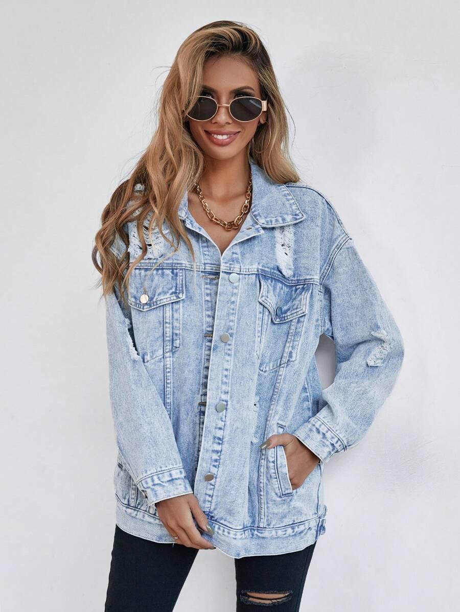 NIEBIESKA KURTKA JEANS PRZETARCIA