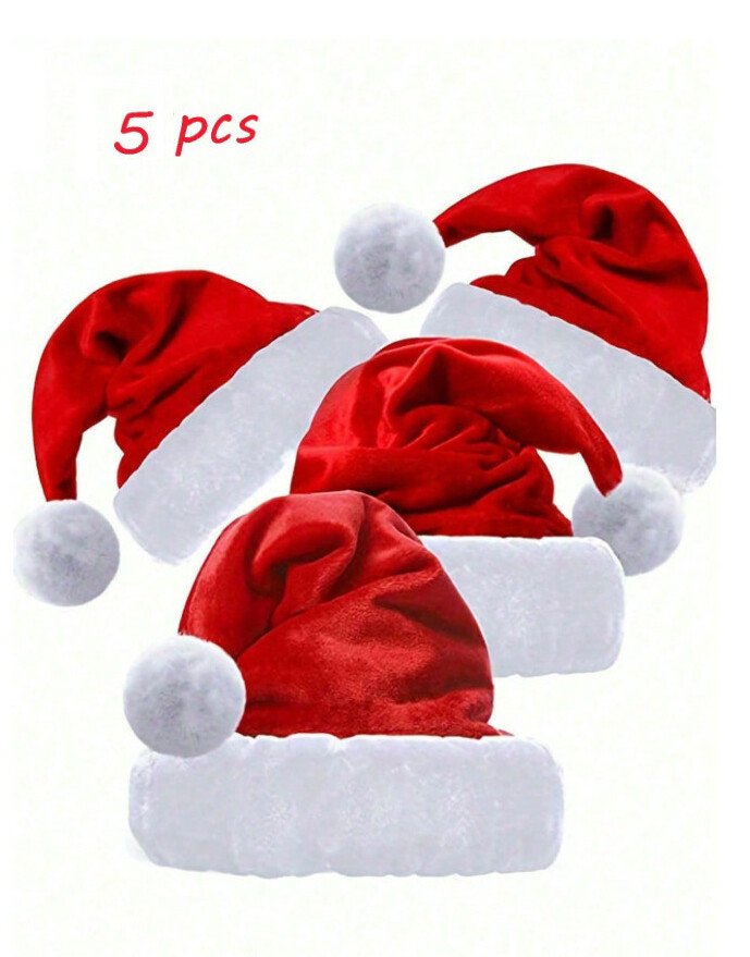 czerwona świąteczna czapka święty mikołaj pompon 5-pack