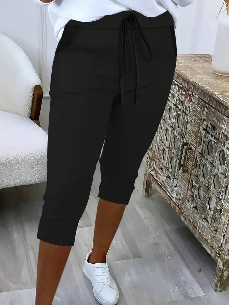 czarne spodnie capri casual wiązanie