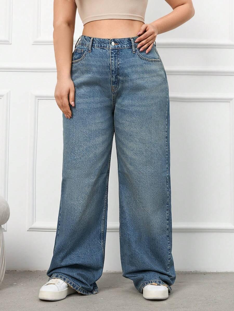 NIEBIESKIE SPODNIE JEANS SZEROKIE NOGAWKI
