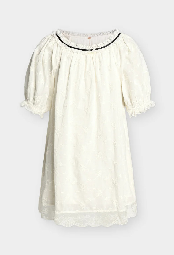 kremowa sukienka  mini typu babydoll koronka kontrast