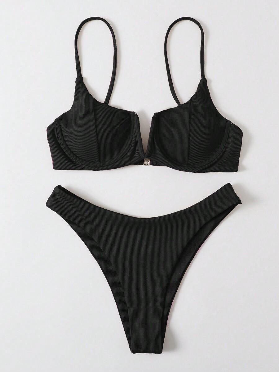 CZARNE BIKINI KOMPLET PRĄŻKI 