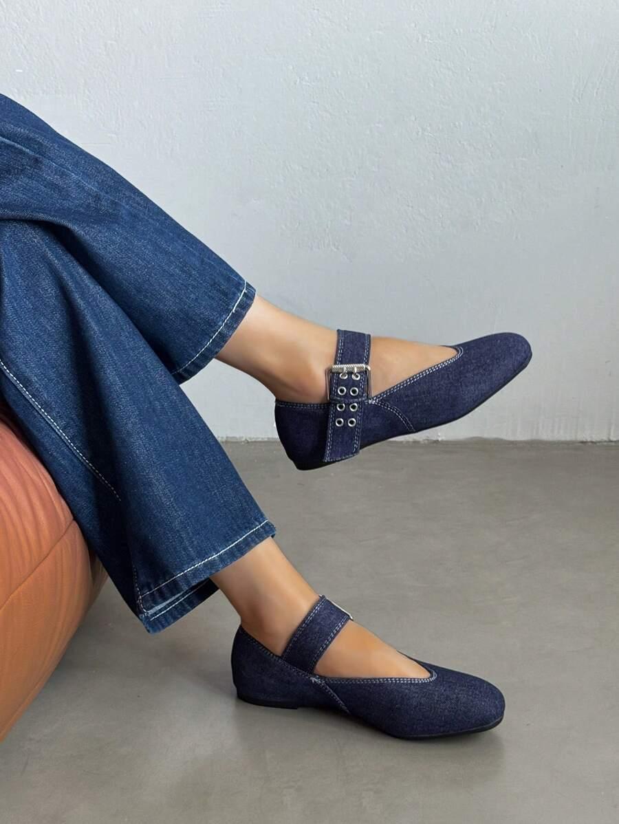 GRANATOWE BALERINY SPRZĄCZKA JEANS