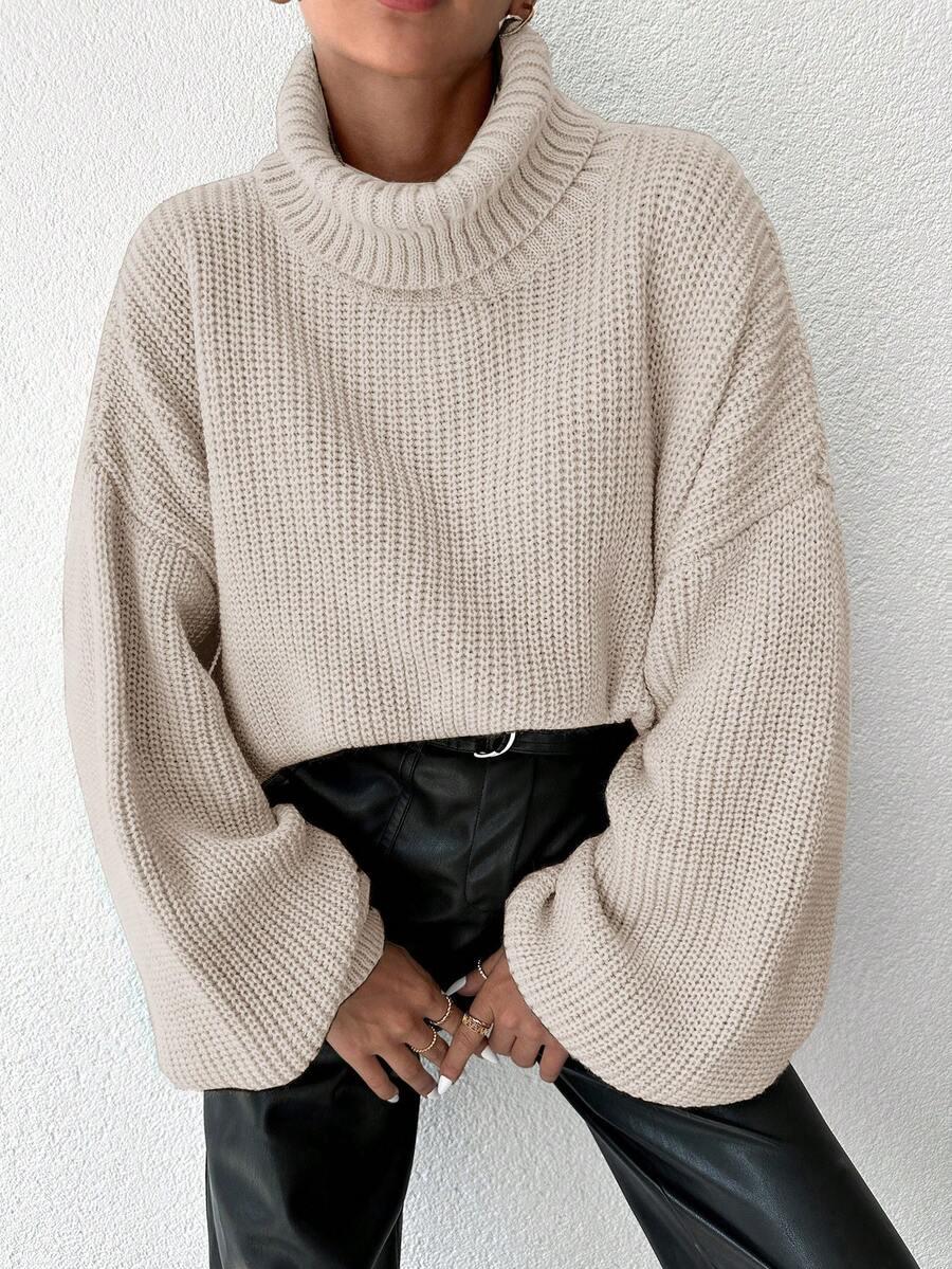 BEŻOWY DZIANINOWY SWETER GOLF